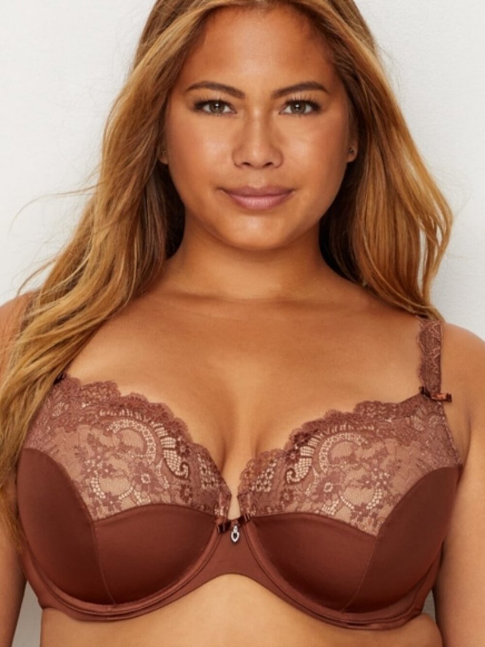 Curvy Couture Tulip Lace Push Up Bra 44H Chocolate NWT